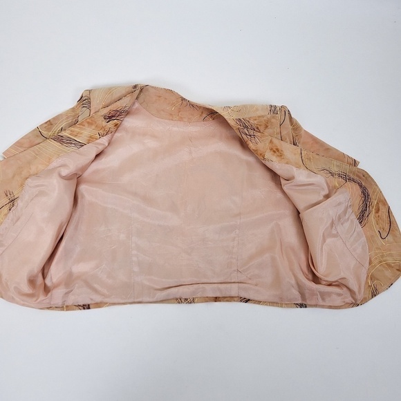 Tan Cropped Cardigan Shoulder Pads Single Button Closure Bolero Shawl Crop - Picture 2 of 10